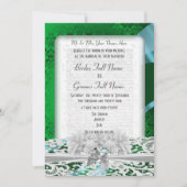 Invitation Mariage monogramme vert damassé blanc (Devant)