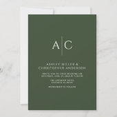 Invitation Mariage Monogramme vert de mousse foncée simple (Devant)