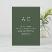 Invitation Mariage Monogramme vert de mousse foncée simple (Debout devant)