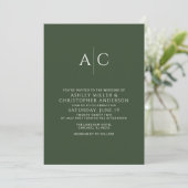 Invitation Mariage Monogramme vert de mousse foncée simple (Debout devant)