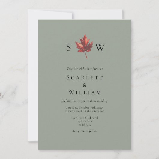 Invitation Mariage Monogramme vert de taille minimale simple (Devant)