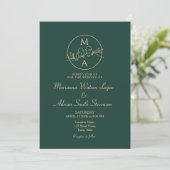 Invitation Mariage Monogramme Vert Emeraude (Debout devant)