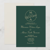 Invitation Mariage Monogramme Vert Emeraude (Devant / Derrière)