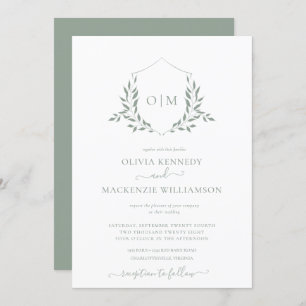 Invitation Mariage Monogramme vert Sage moderne
