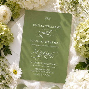 Invitation Mariage Monogramme Vert Sauge