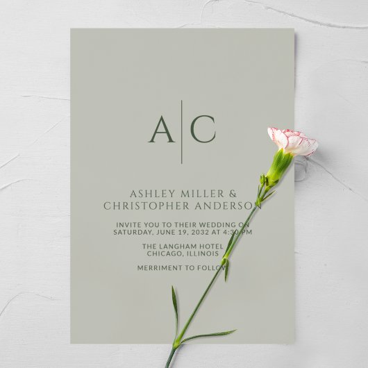 Invitation Mariage Monogramme vert simple et foncé