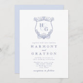 Invitation Mariage Monogramme Vintage bleu (Devant / Derrière)