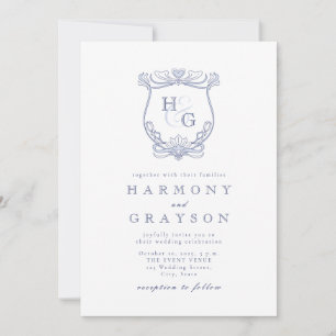 Invitation Mariage Monogramme Vintage bleu