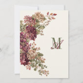 Invitation Mariage Monogramme Vintage Hydrangea Bourgogne Oli (Dos)