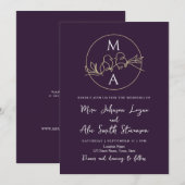 Invitation Mariage Monogramme Violet (Devant / Derrière)