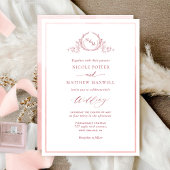 Invitation Mariage monographique chic Saumon rose