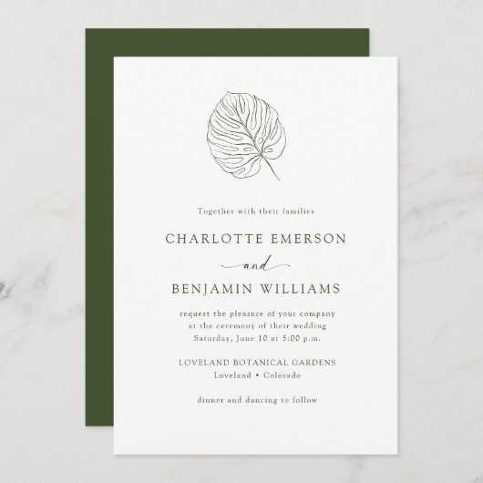 Invitation Mariage Monstera (Devant / Derrière)