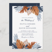 Invitation Mariage Monstera Bleu de minuit (Devant / Derrière)