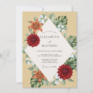 Invitation Mariage Monstera Dahlia Écarlate