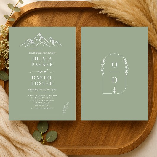Invitation Mariage Montagnard Rustique Extérieur Vert Sauge