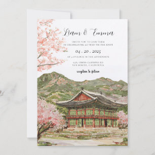 Invitation Mariage Montagne Fleur de Cerisier Japonaise Antiq