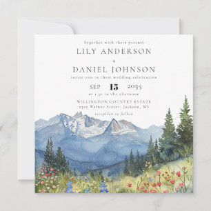 Invitation Mariage Montagne Fleur Sauvage Aquarelle Tout En U