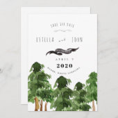 Invitation Mariage Montagne Forêt Rustique Enregistrer la Dat (Devant / Derrière)