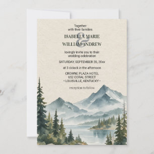 Invitation Mariage Montagnes Pins Aquarelle Rustique