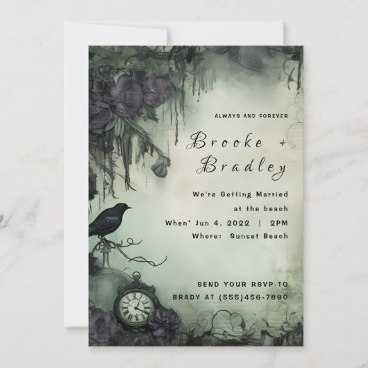 Invitation Mariage Montre Gothique Vert Foncé (Devant)