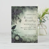 Invitation Mariage Montre Gothique Vert Foncé (Debout devant)
