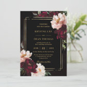 Invitation Mariage Moody Black Burgundy Blush Floral Peonies (Debout devant)