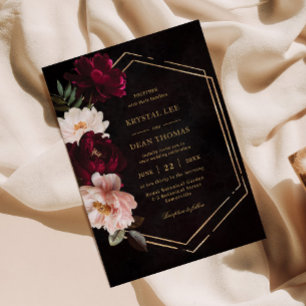 Invitation Mariage Moody Bourgogne Blush Pink Floral Peonies