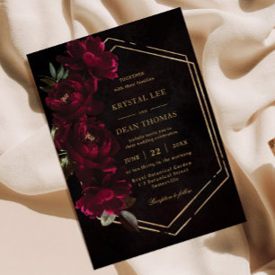 Invitation Mariage Moody Bourgogne Floral Peonies