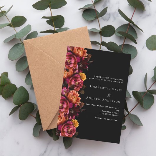 Invitation Mariage moody orange noir bordeaux