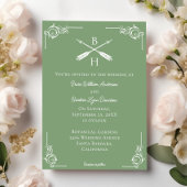 Invitation Mariage Moss Green Monogram et Flèches
