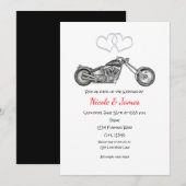 Invitation Mariage Motard & Cœurs en Argent (Devant / Derrière)