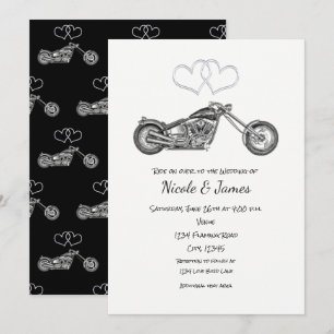 Invitation Mariage Motard Cœurs Noirs et Argent de Moto