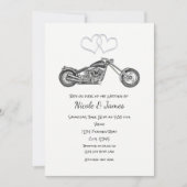 Invitation Mariage Motard Moto Cœurs Noirs et Argent (Devant)