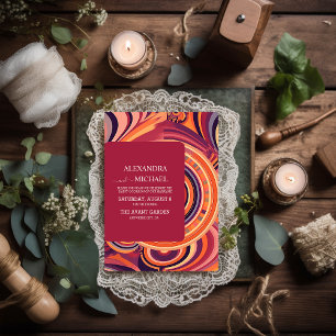 Invitation Mariage motif abstrait rétro funky des années 70
