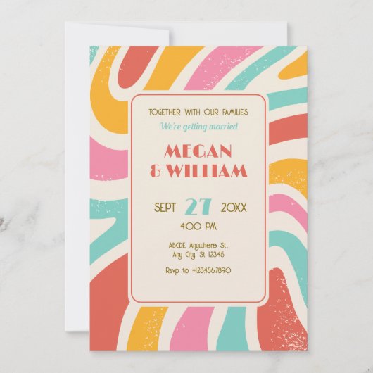 Invitation Mariage motif abstrait sans couture rétro (Devant)