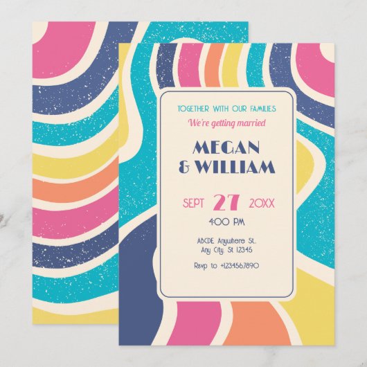 Invitation Mariage motif abstrait sans couture rétro (Devant / Derrière)