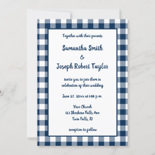 Invitation Mariage Motif bleu En vichy de la marine