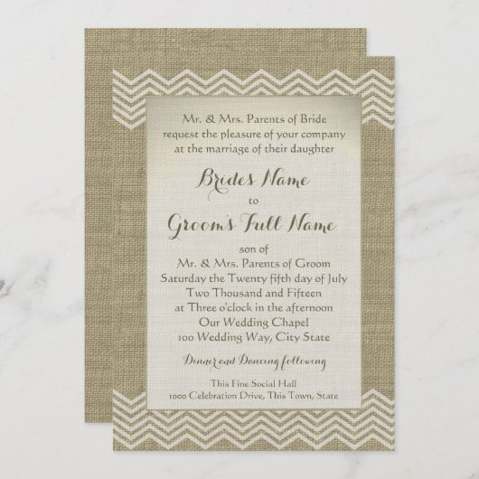 Invitation Mariage Motif Burlap Zigzag (Devant / Derrière)
