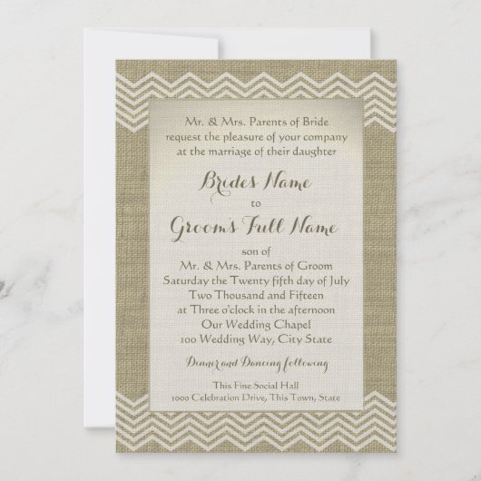 Invitation Mariage Motif Burlap Zigzag (Devant)