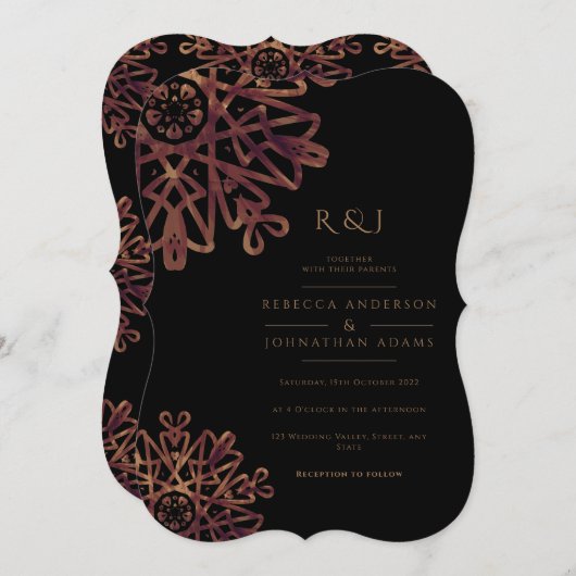 Invitation Mariage Motif chic noir et doré (Devant / Derrière)