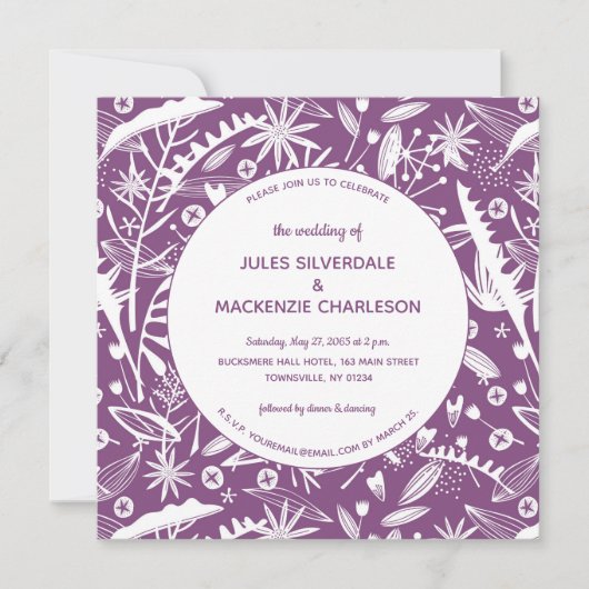 Invitation Mariage Motif de feuillage violet botanique (Devant)