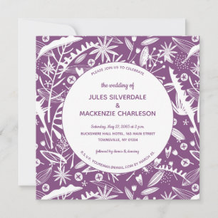 Invitation Mariage Motif de feuillage violet botanique