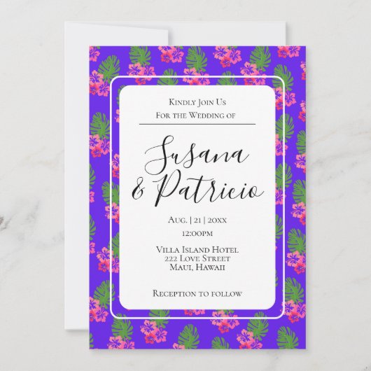 Invitation Mariage Motif de l'Hibiscus rose (Devant)