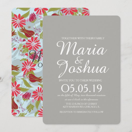 Invitation Mariage Motif de Rose de mélange rouge rose Tulip (Devant / Derrière)