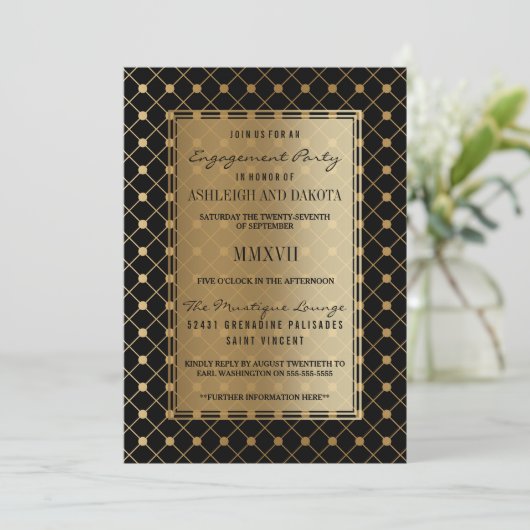 Invitation Mariage | Motif d'or officiel en noir (Debout devant)