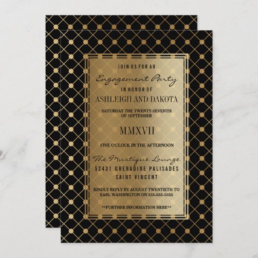 Invitation Mariage | Motif d'or officiel en noir (Devant / Derrière)