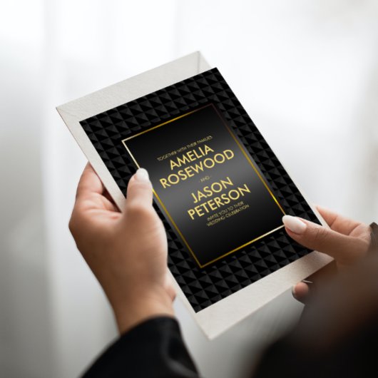 Invitation Mariage Motif en forme de polygone noir luxueux