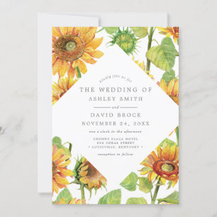 Invitation Mariage motif floral tournesol aquarelle