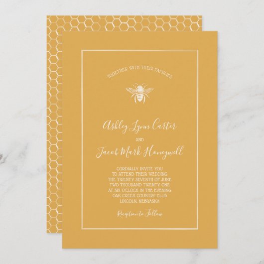 Invitation Mariage Motif Golden Honeypeb (Devant / Derrière)