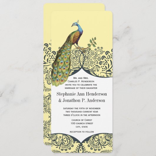 Invitation Mariage Motif Inséparable de Navy et Mustard Peaco (Devant / Derrière)